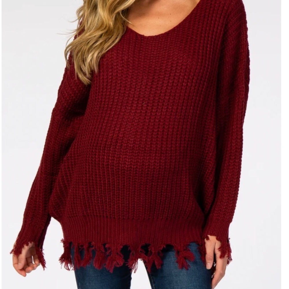 Pink Blush Maternity fringe sweater
